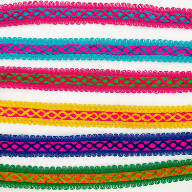 Green Cotton Fabric Lace Trim with Pink Thread Embroidery, Trim By 3 Yards, Craft Decorative Ribbon